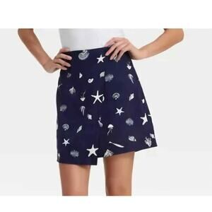 Blue & White Nautical Women's Linen Blend Skort - A New Day NWT/Size  8